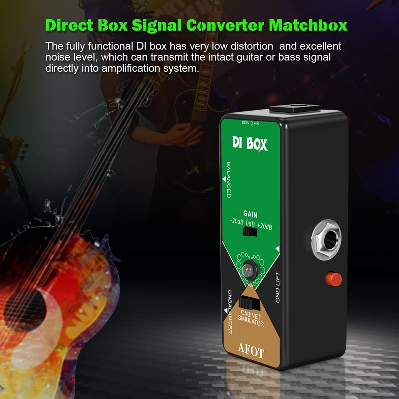 AFOT Di Box Guitar Pedal for Direct Box Signal Converter Matchbox Effect Pedals with Cabinet Simulator 1/4 and XLR Mini Size Ture Bypass - Image 1
